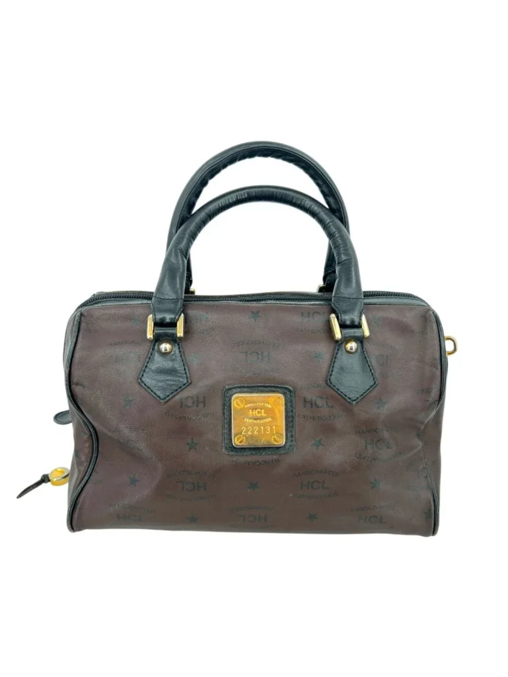 HCL Vintage 80s 90s Brown Leather Monogram Handbag Luxury Classic